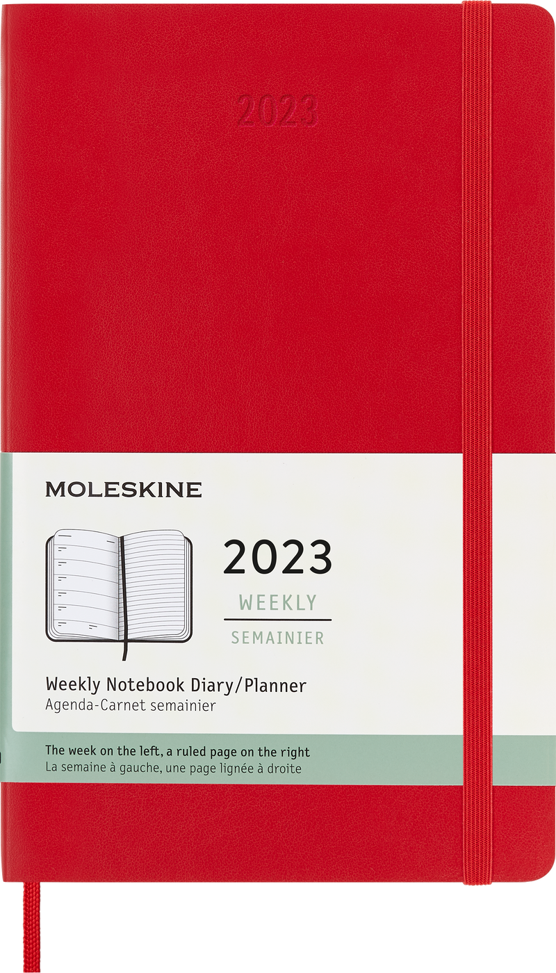 Moleskine 2023 Weekly Notebook Planner, 12M,  Large, Scarlet Red, Soft Cover (5 x 8.25)