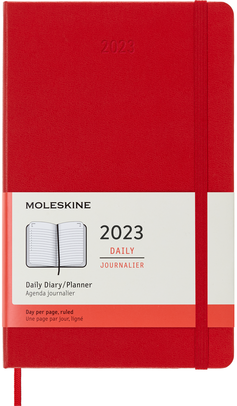 Moleskine 2023 Daily Planner, 12M, Large, Scarlet Red, Hard Cover (5 x 8.25)
