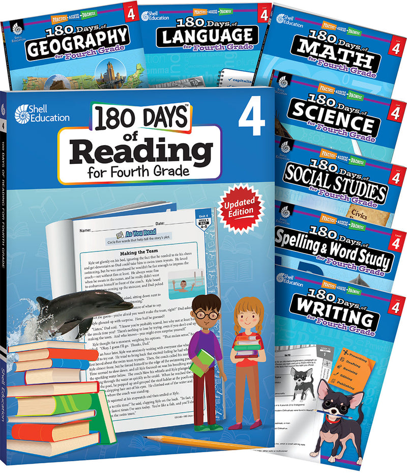 180 Days Bundle Grade 4: 8-Book Set: Practice, Assess, Diagnose