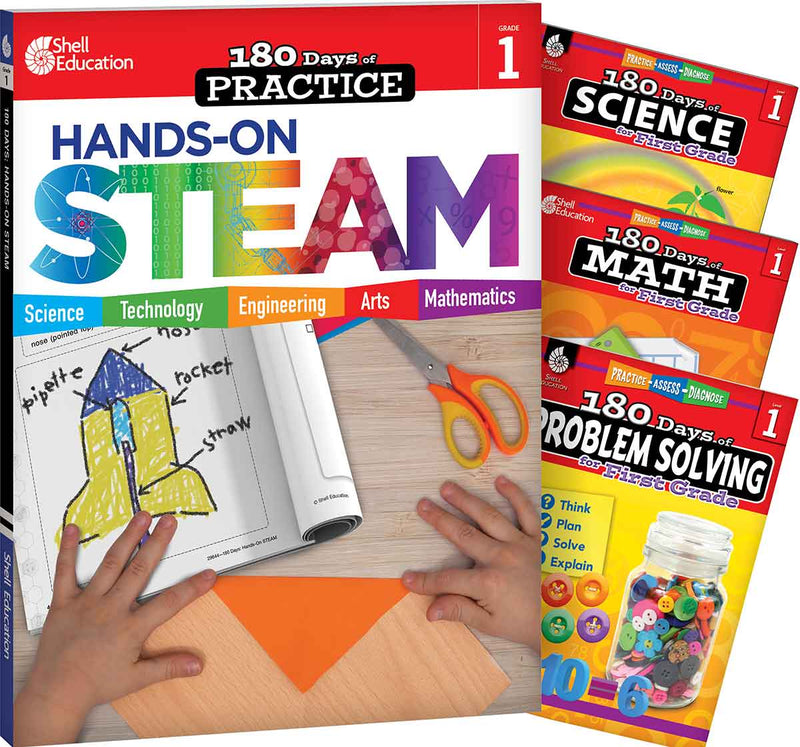 180 Days: STEAM, Science, Math, & Problem Solving Grade 1: 4-Book Set: Practice, Assess, Diagnose