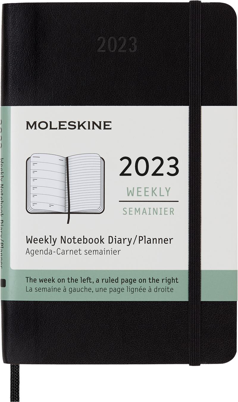 Moleskine 2023 Weekly Notebook Planner, 12M, Pocket, Black, Soft Cover (3.5 x 5.5)