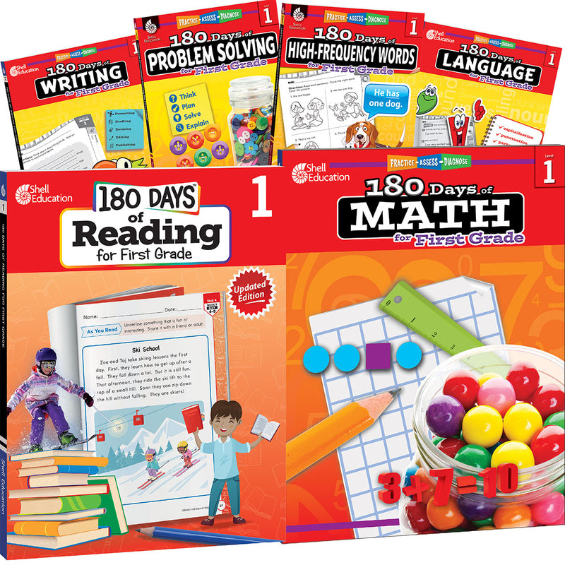 180 Days: Reading, High-Frequency Words, Math, Problem Solving, Writing, & Language for Grade 1: 6-Book Set: Practice, Assess, Diagnose