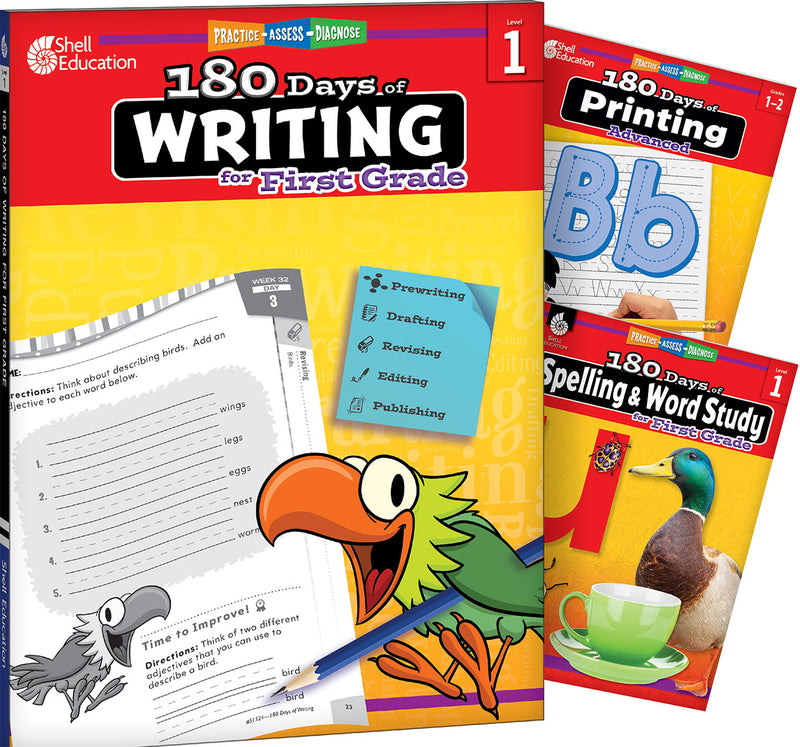 180 Days: Writing, Spelling, & Printing Grade 1: 3-Book Set: Practice, Assess, Diagnose
