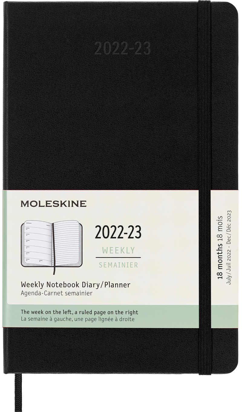 Moleskine 2023 Weekly Notebook Planner, 18M, Large, Black, Hard Cover (5 x 8.25)