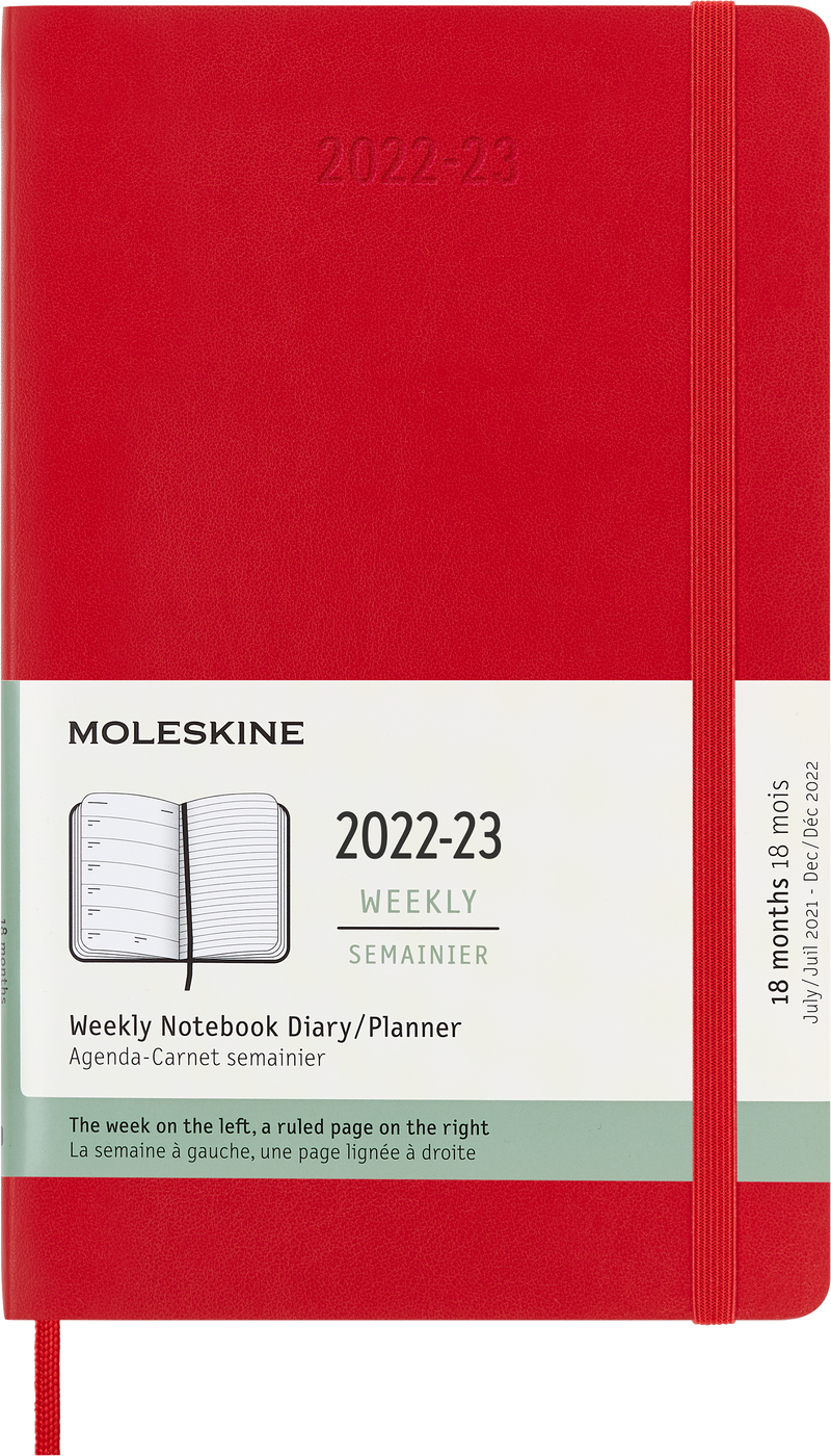 Moleskine 2023 Weekly Notebook Planner, 18M, Large, Scarlet Red, Soft Cover (5 x 8.5)