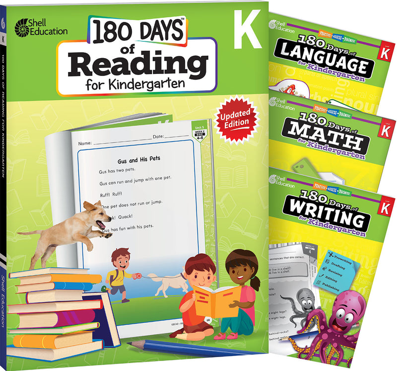 180 Days: Reading, Math, Writing, & Language for Grade K: 4-Book Set: Practice, Assess, Diagnose