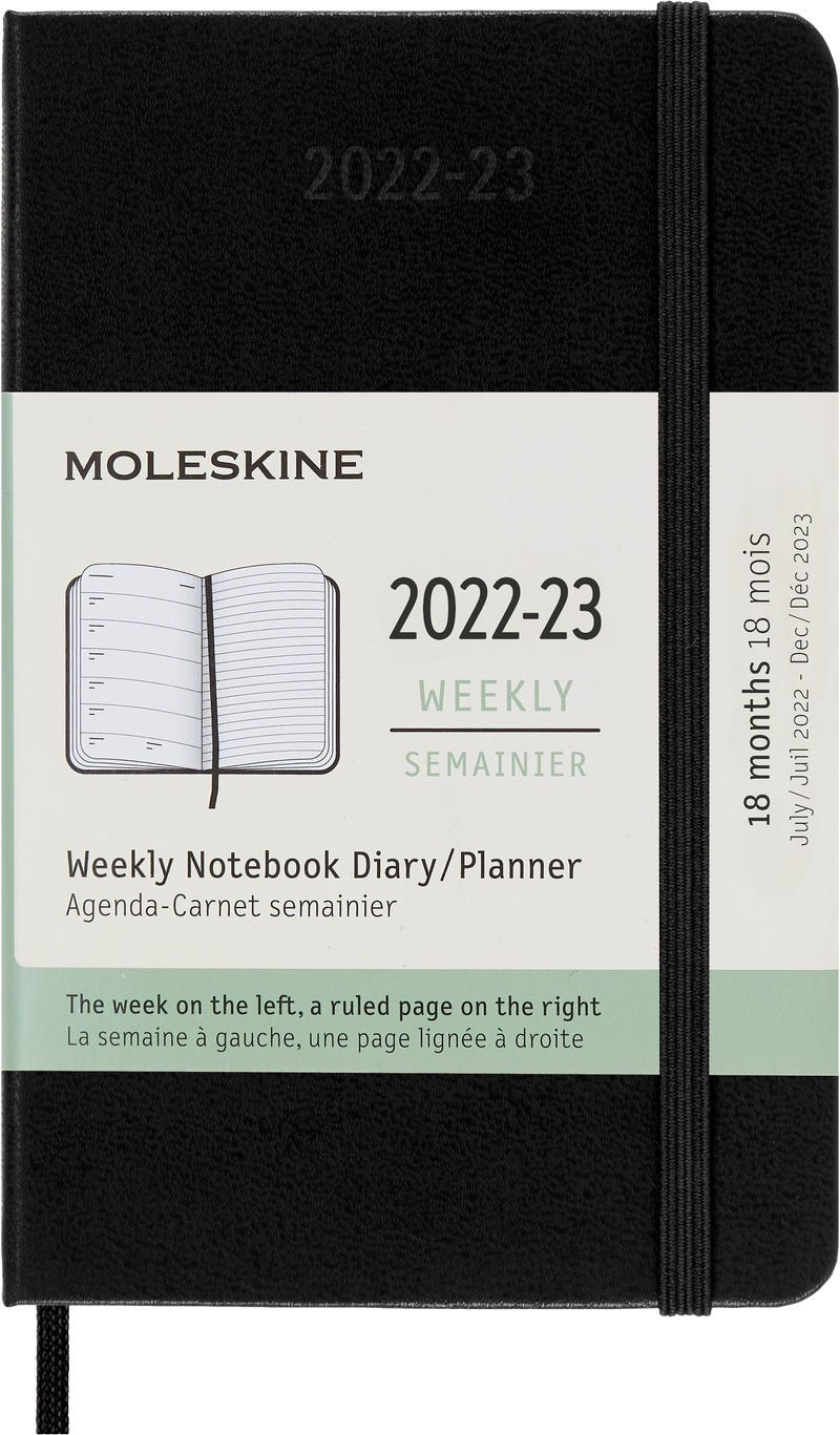 Moleskine 2023 Weekly Notebook Planner, 18M, Pocket, Black, Hard Cover (3.5 x 5.5)