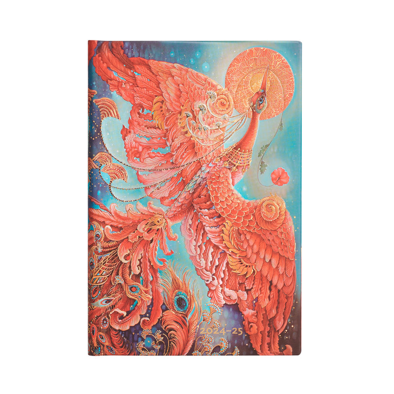 Paperblanks | 2024–2025 Weekly Planner | Firebird | Birds of Happiness | 18-Month | Mini | Horizontal | Elastic Band | 208 Pg | 80 GSM