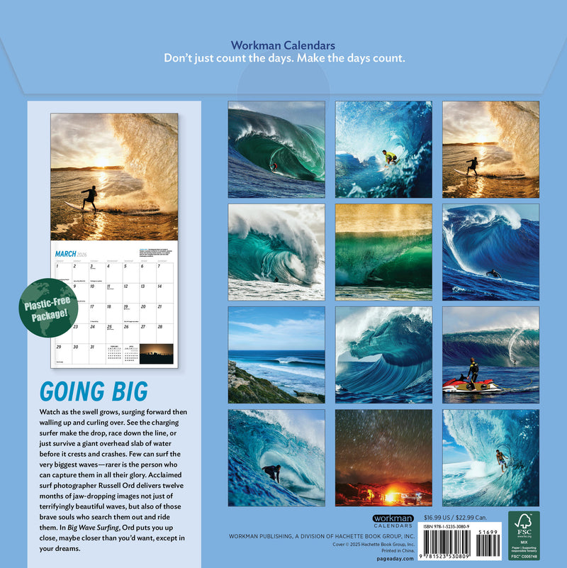 Big Wave Surfing Wall Calendar 2026