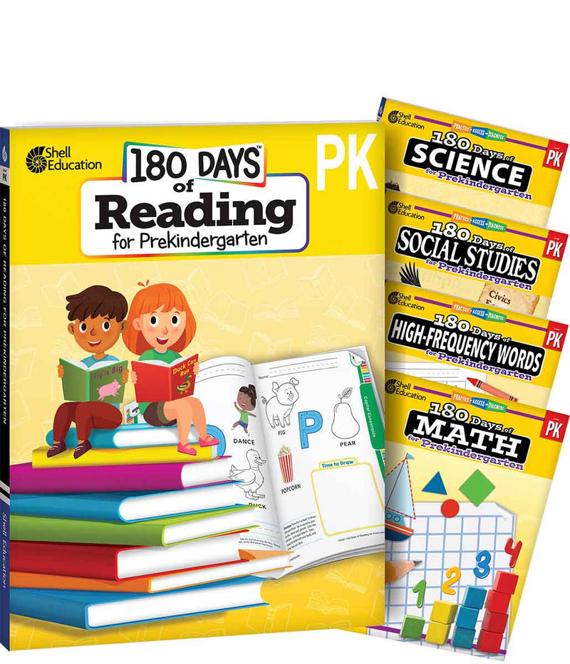 180 Days: Reading, Math, High-Frequency Words Social Studies, and Science for Pre K 5- Book Set: Practice, Assess, Diagnose
