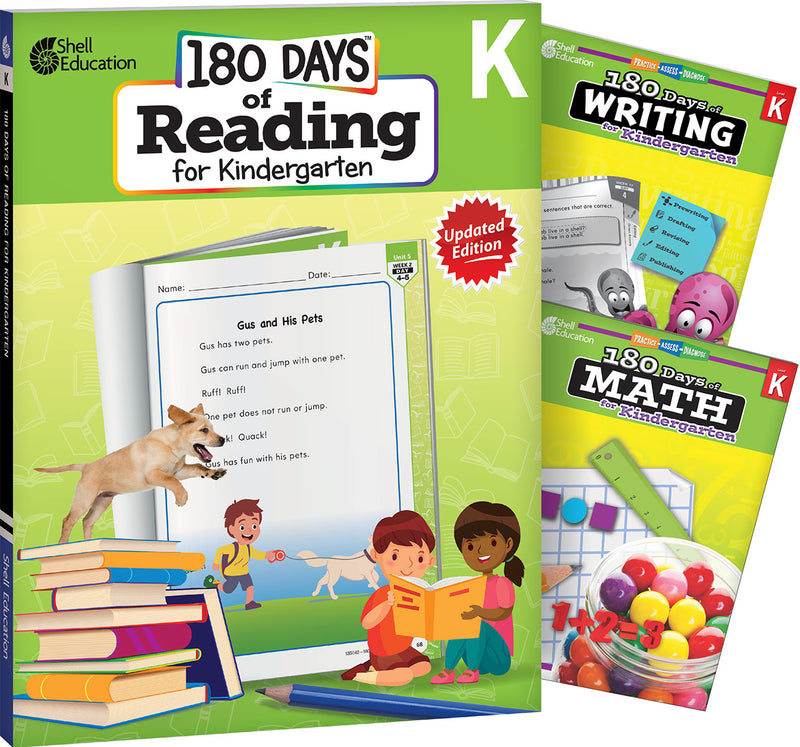 180 Days: Reading, Writing and Math for Grade K: 3-Book Set: Practice, Assess, Diagnose