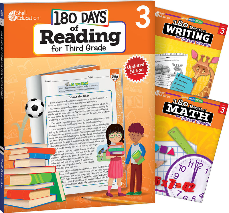 180 Days: Reading, Writing and Math for Grade 3: 3-Book Set: Practice, Assess, Diagnose