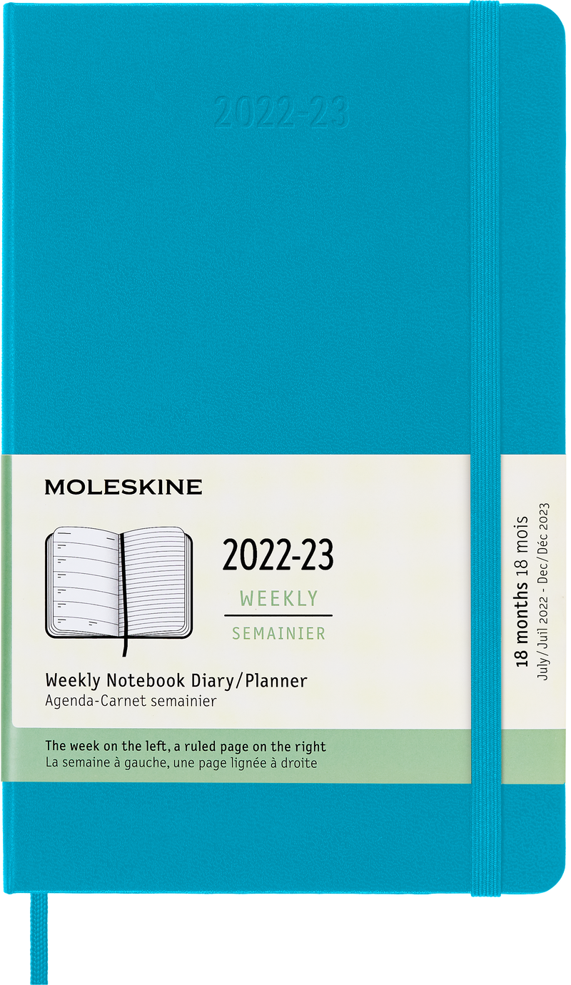 Moleskine 2023 Weekly Notebook Planner, 18M, Large, Manganese Blue, Hard Cover (5 x 8.25)