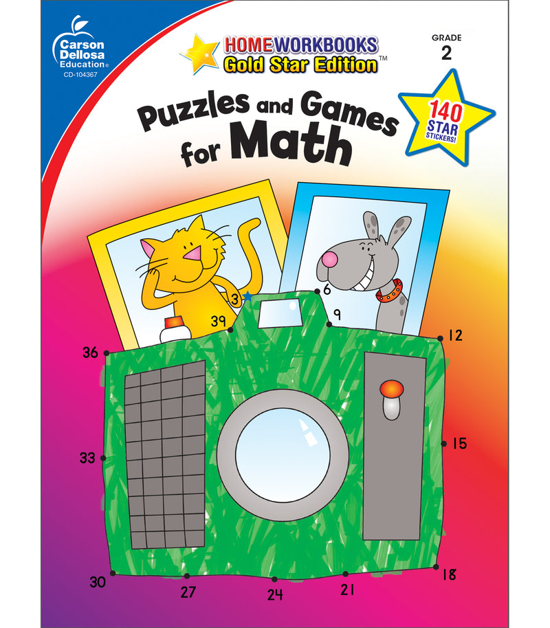 Puzzles and Games for Math, Grade 2: Gold Star Edition