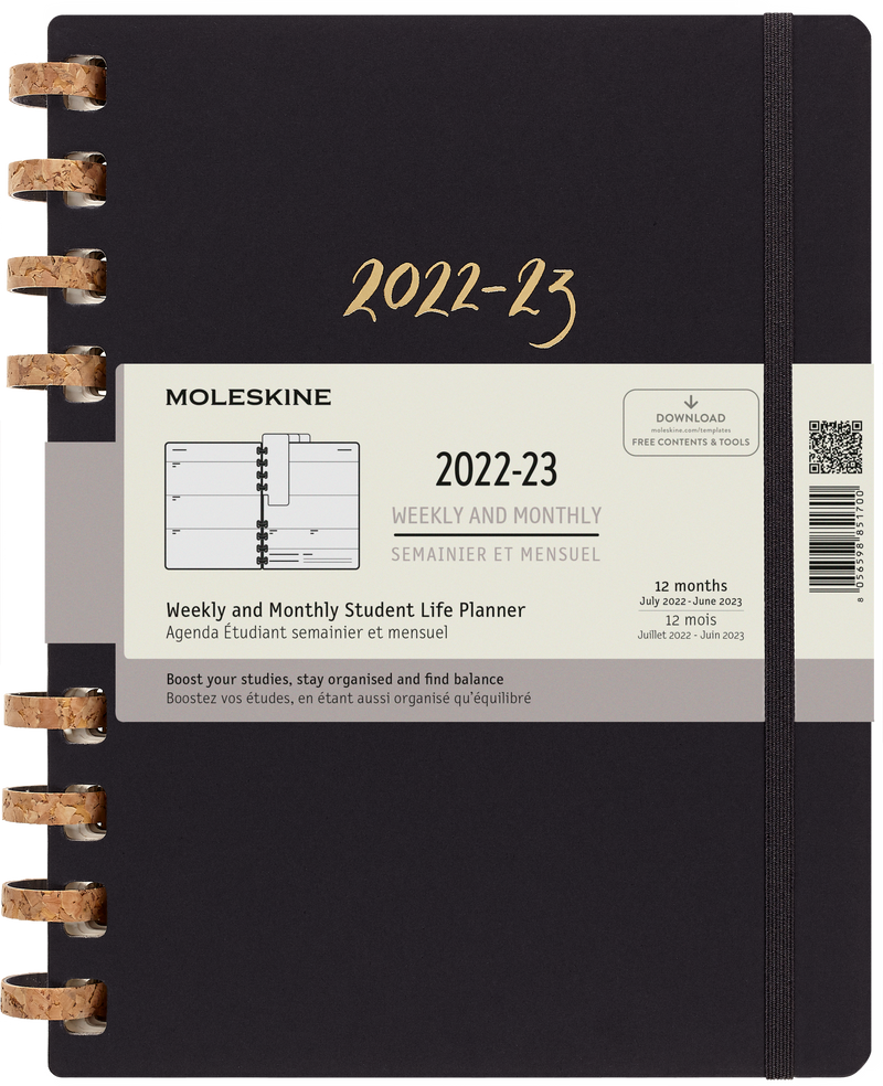 Moleskine 2022-2023 Spiral Academic Planner, 12M, Extra Large, Remake Midnight, Hard Cover (7.5 x 10)