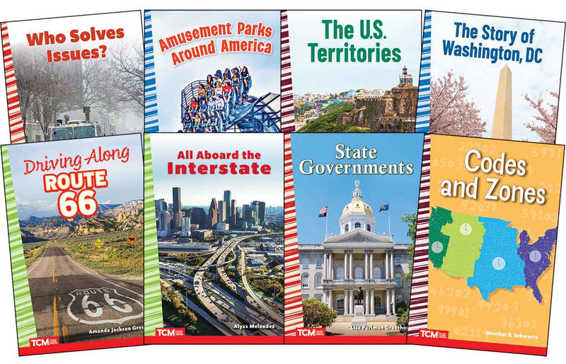 Explore The United States' Historic Routes and Modern Governance: Social Studies Readers 8-Book Set