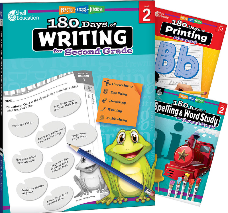 180 Days: Writing, Spelling, & Printing Grade 2: 3-Book Set: Practice, Assess, Diagnose