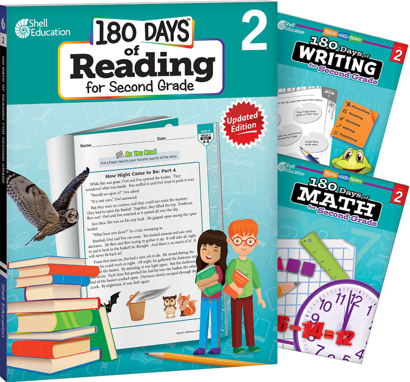 180 Days: Reading, Writing and Math for Grade 2: 3-Book Set: Practice, Assess, Diagnose
