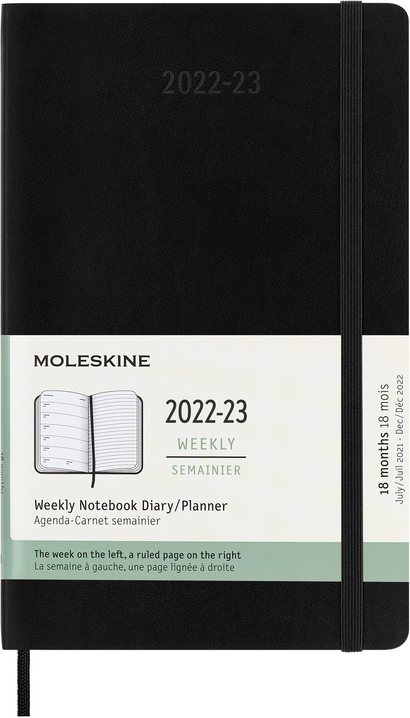 Moleskine 2023 Weekly Notebook Planner, 18M, Large, Black, Soft Cover (5 x 8.25)