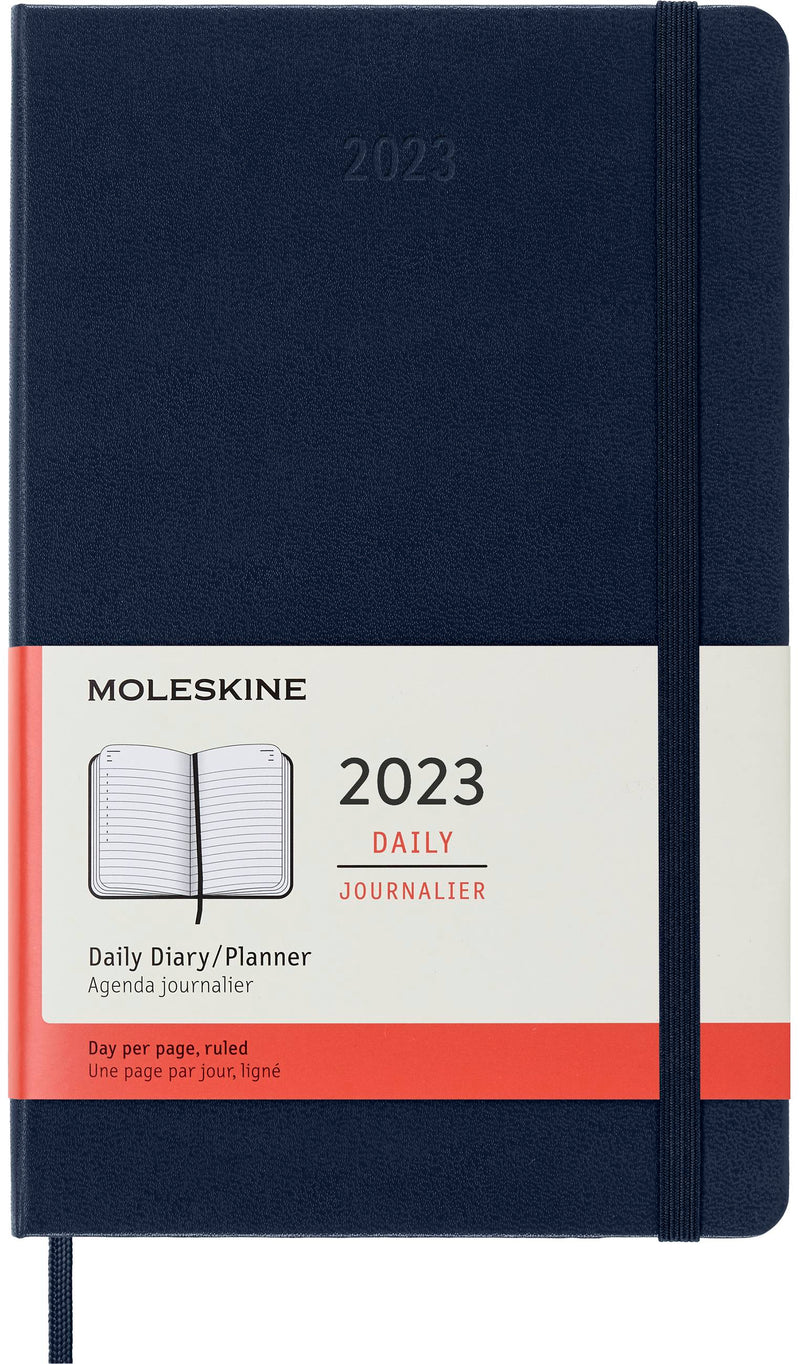 Moleskine 2023 Daily Planner, 12M, Large, Sapphire Blue, Hard Cover (5 x 8.25)