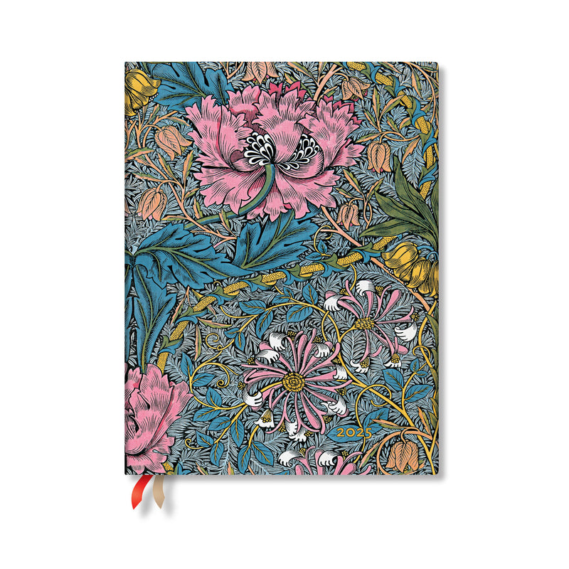 Paperblanks | 2025 Daily Planner | French | Morris Pink Honeysuckle | William Morris | 12-Month | Mini | Elastic Band | 416 Pg | 80 GSM