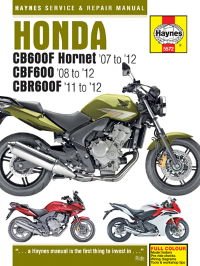 Honda CB600F Hornet ('07 to '12), CBF600 ('08 to '12) & CBR600F ('11 to '12)
