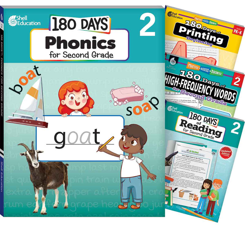 180 Days: Phonics, High-Frequency Words, Reading 2nd Edition, and Printing: Grade 2: 4-Book Set