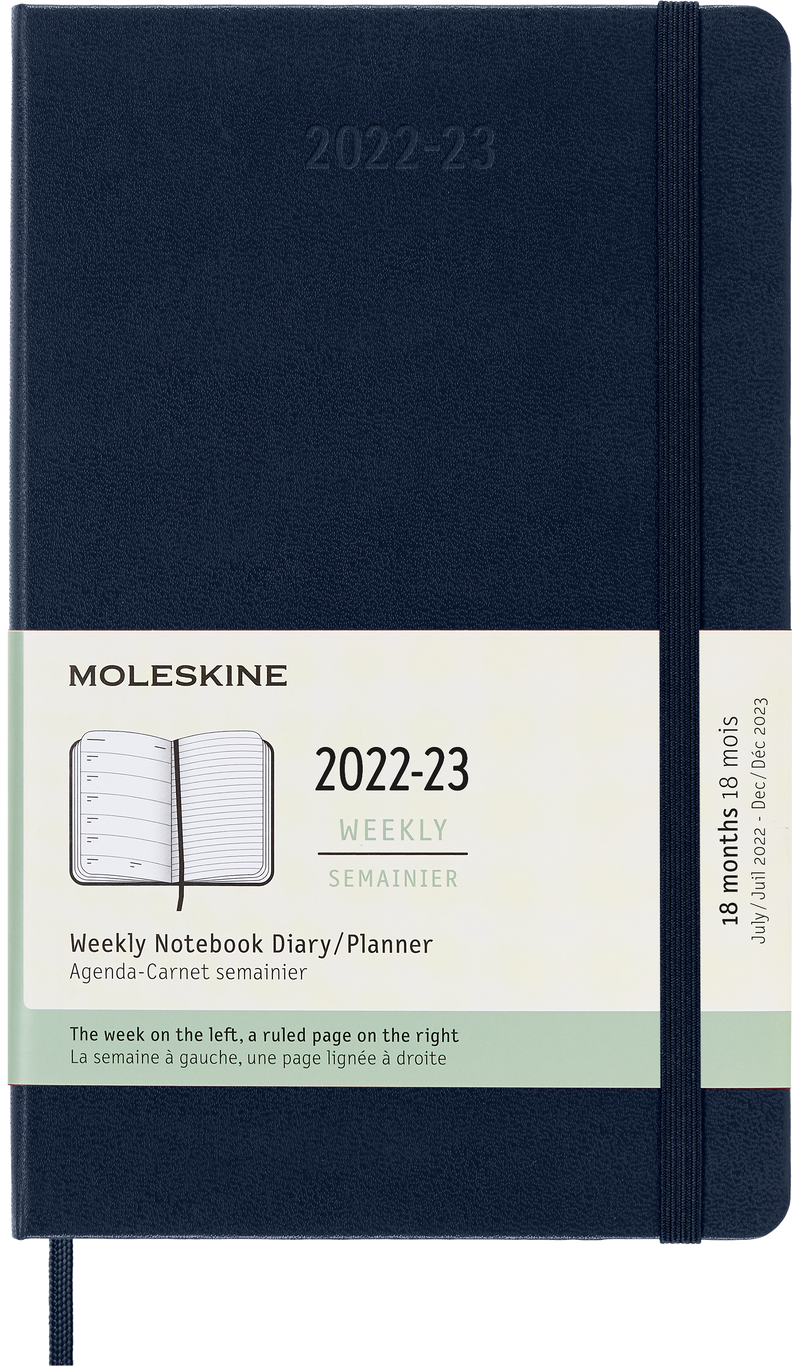Moleskine 2023 Weekly Notebook Planner, 18M, Large, Sapphire Blue, Hard Cover (5 x 8.25)