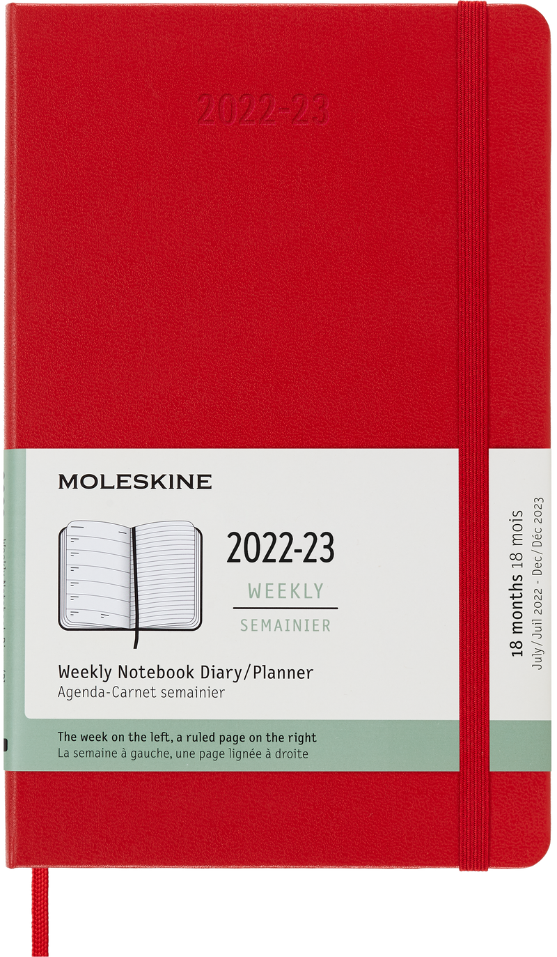 Moleskine 2023 Weekly Notebook Planner, 18M, Large, Scarlet Red, Hard Cover (5 x 8.25)