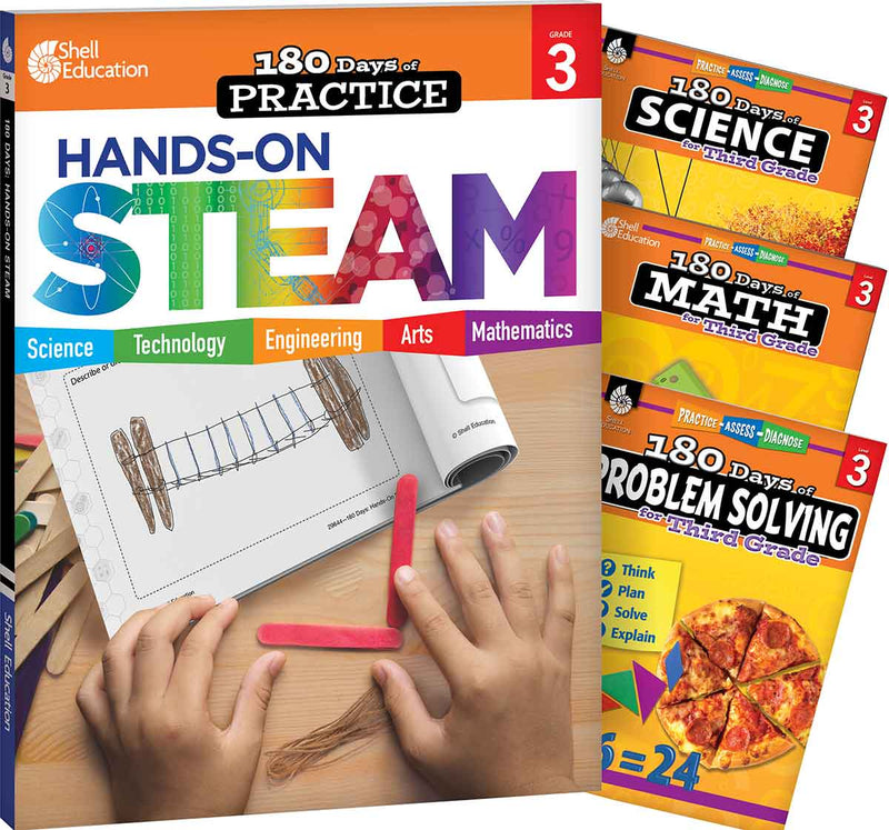 180 Days: STEAM, Science, Math, & Problem Solving Grade 3: 4-Book Set: Practice, Assess, Diagnose