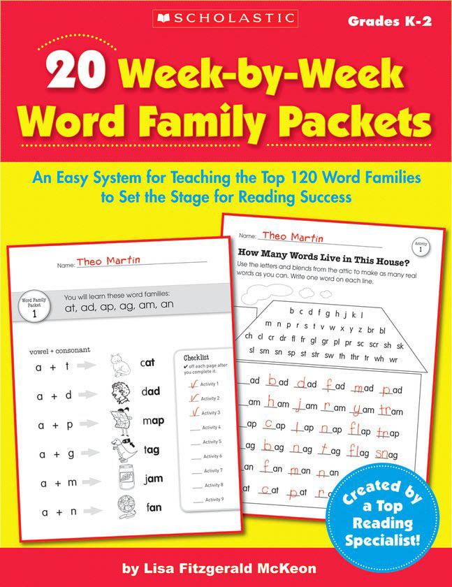 20 Week By Week Word Family Packets