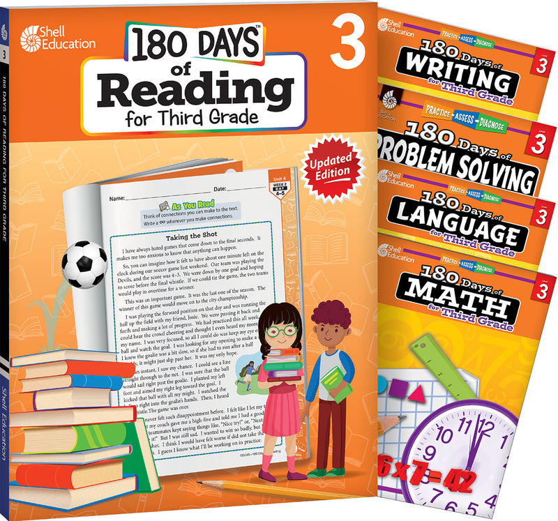 180 Days: Reading, Math, Problem Solving, Writing, & Language for Grade 3: 5-Book Set: Practice, Assess, Diagnose