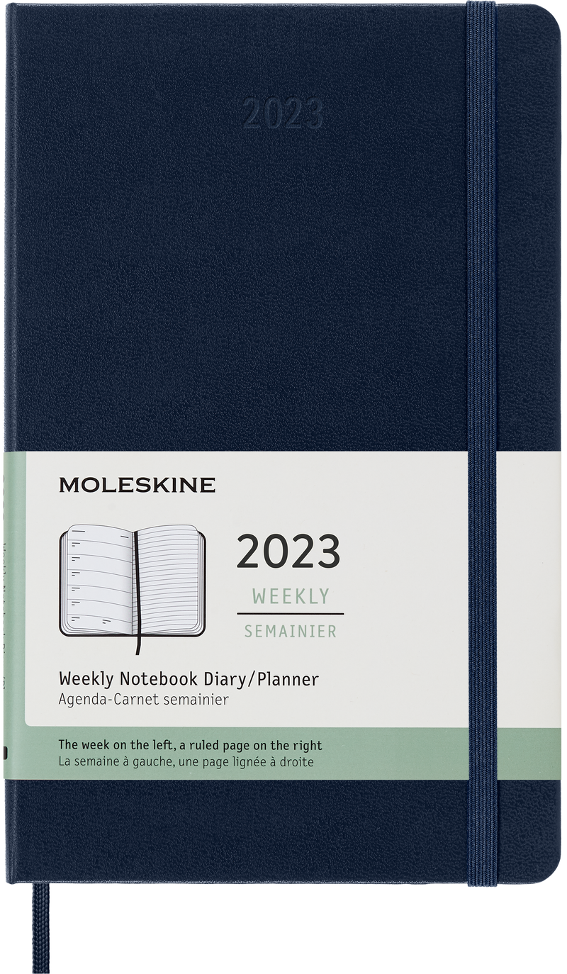 Moleskine 2023 Weekly Notebook Planner, 12M, Large, Sapphire Blue, Hard Cover (5 x 8.25)