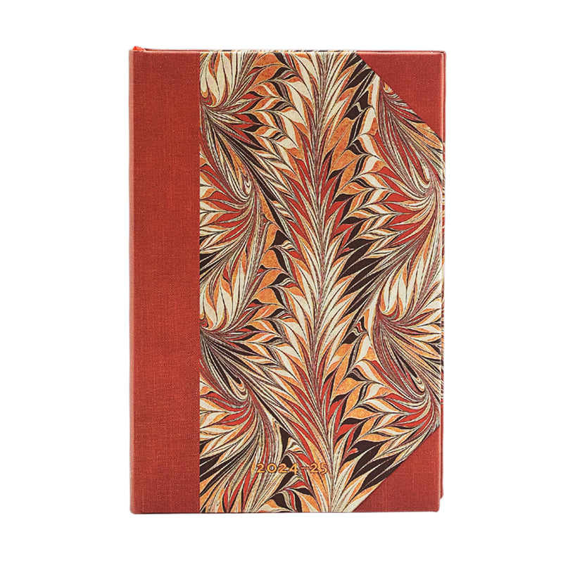 Paperblanks | 2024–2025 Weekly Planner | Rubedo | Cockerell Marbled Paper | 18-Month | Mini | Horizontal | Elastic Band | 208 Pg | 80 GSM