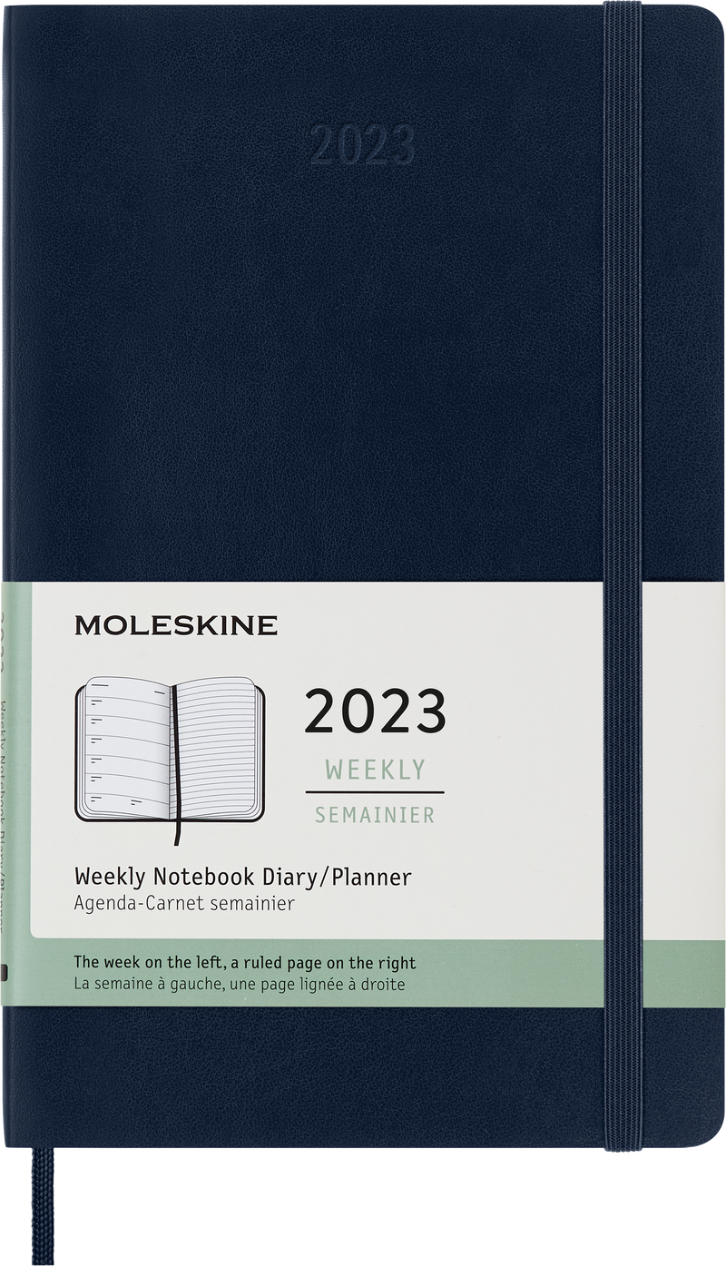 Moleskine 2023 Weekly Notebook Planner, 12M, Large, Sapphire Blue, Soft Cover (5 x 8.25)