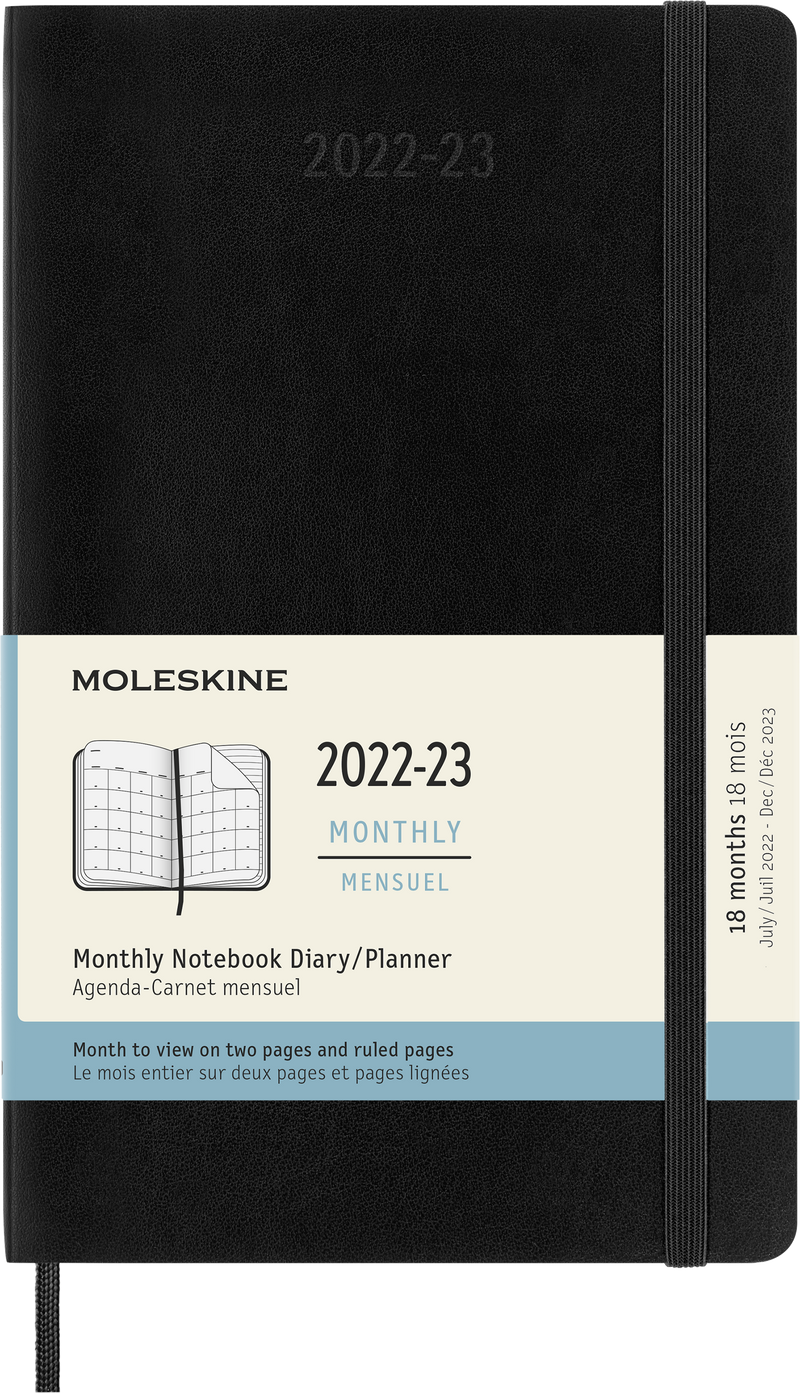 Moleskine 2023 Monthly Planner, 18M, Large, Black, Soft Cover (5 x 8.5)