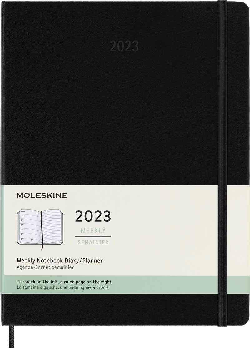 Moleskine 2023 Weekly Notebook Planner, 12M, Extra Large, Black, Hard Cover (7.5 x 10)