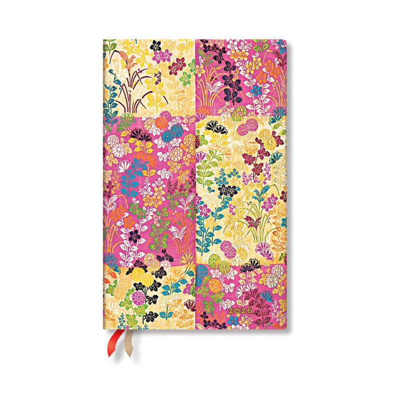 Paperblanks | 2026 Kara-ori Pink | Japanese Kimono | 12-Month Planner | Maxi | Vertical | Elastic Band | 160 Pg | 100 GSM