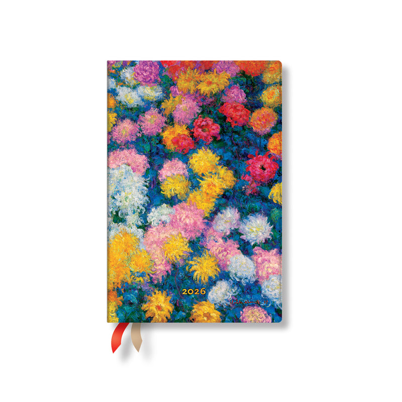 Paperblanks | 2026 Monet's Chrysanthemums | Monet's Chrysanthemums | 12-Month Planner | Mini | Vertical | Elastic Band | 160 Pg | 100 GSM
