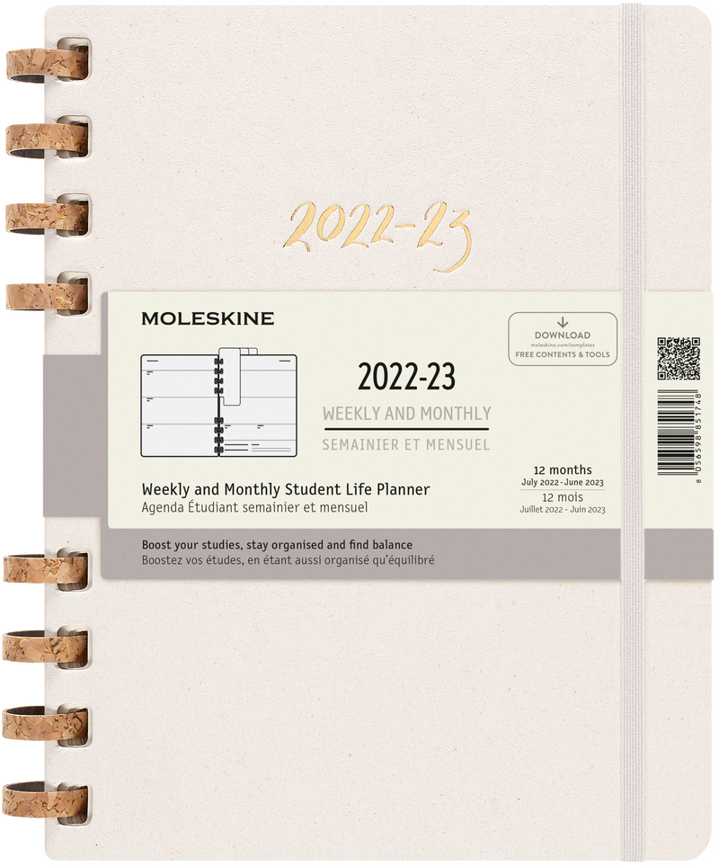Moleskine 2022-2023 Spiral Academic Planner, 12M, Extra Large, Remake Oyster, Hard Cover (7.5 x 10)