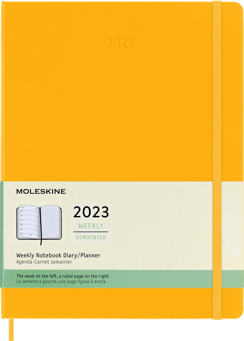 Moleskine 2023 Weekly Notebook Planner, 12M, Extra Large, Orange Yellow, Hard Cover (7.5 x 10)