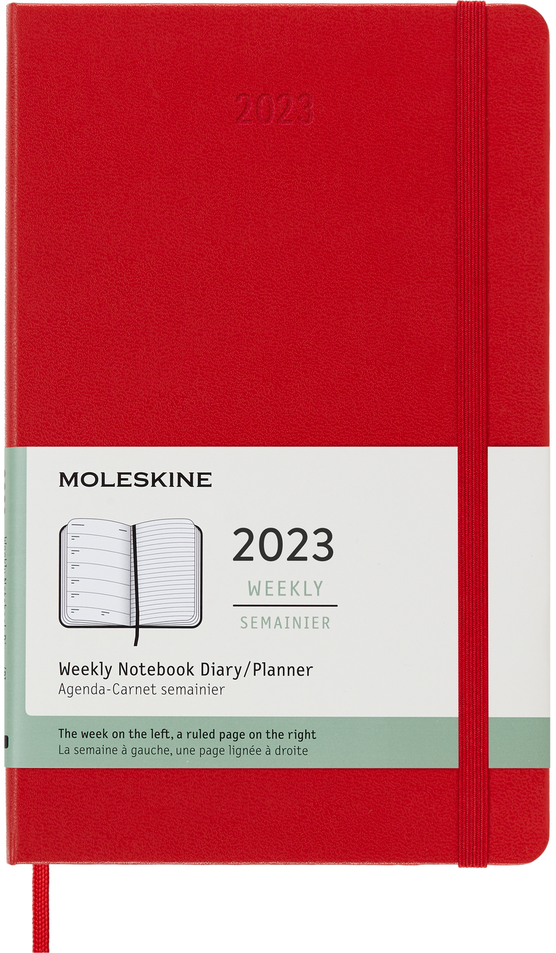 Moleskine 2023 Weekly Notebook Planner, 12M, Large, Scarlet Red, Hard Cover (5 x 8.25)