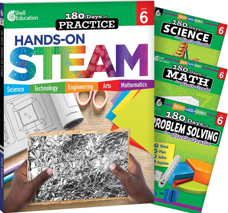 180 Days: STEAM, Science, Math, & Problem Solving Grade 6: 4-Book Set: Practice, Assess, Diagnose