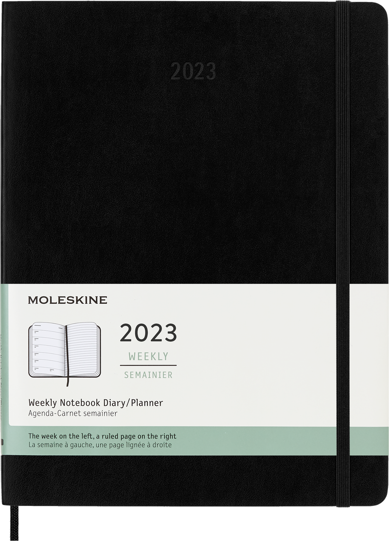 Moleskine 2023 Weekly Notebook Planner, 12M, Extra Large, Black, Soft Cover (7.5 x 10)