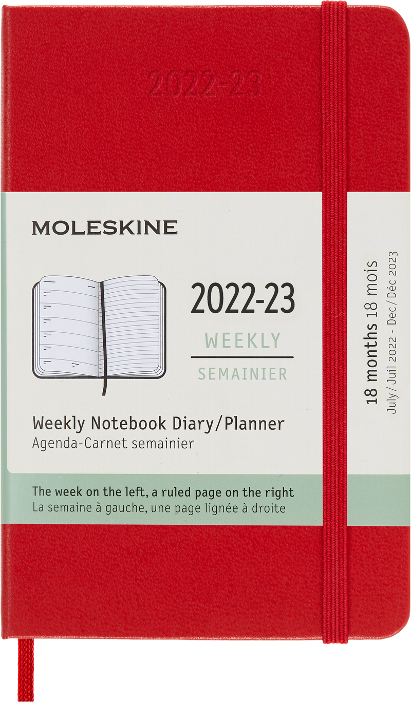 Moleskine 2023 Weekly Notebook Planner, 18M, Pocket, Scarlet Red, Hard Cover (3.5 x 5.5)