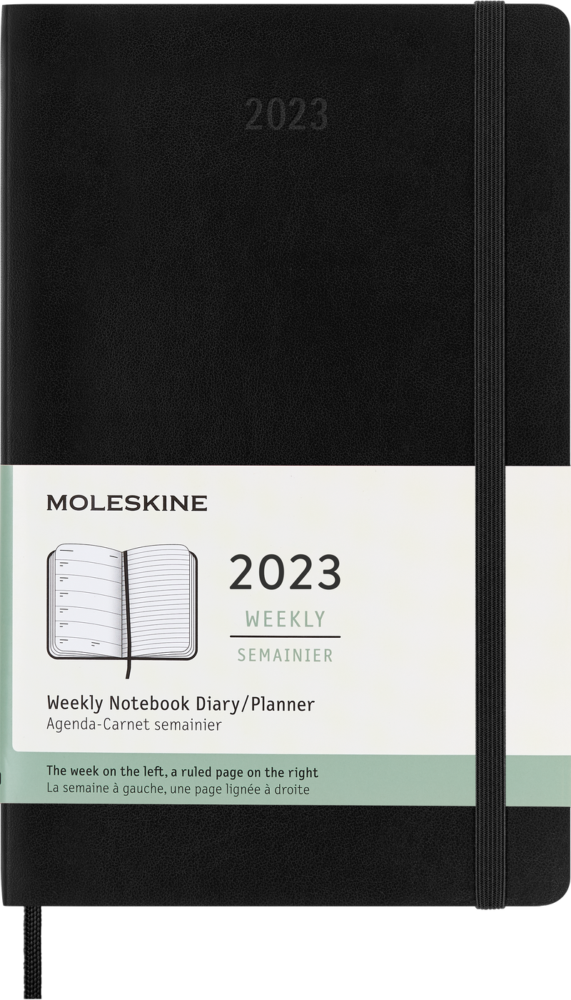 Moleskine 2023 Weekly Notebook Planner, 12M, Large, Black, Soft Cover (5 x 8.25)
