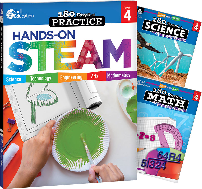 180 Days: STEAM, Science, & Math Grade 4: 3-Book Set: Practice, Assess, Diagnose