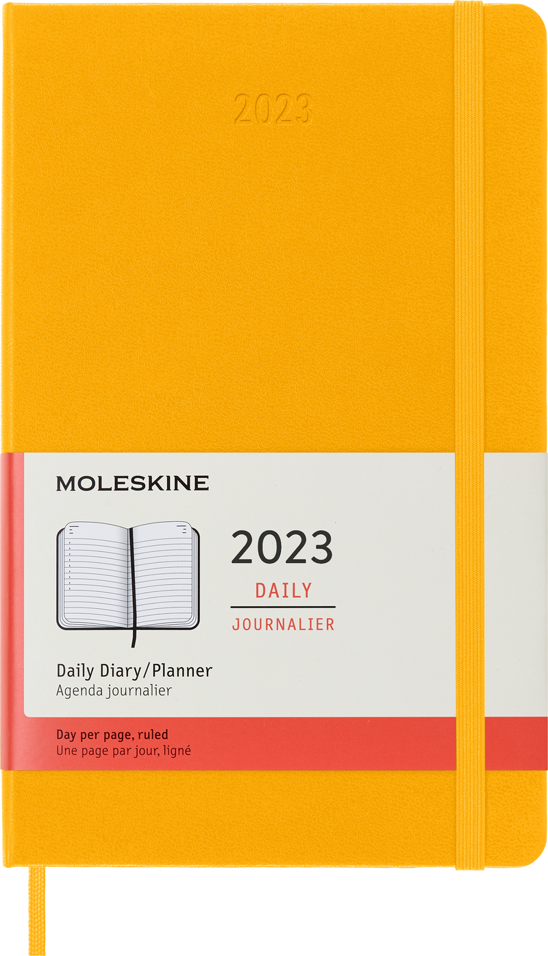 Moleskine 2023 Daily Planner, 12M, Large, Orange Yellow, Hard Cover (5 x 8.25)