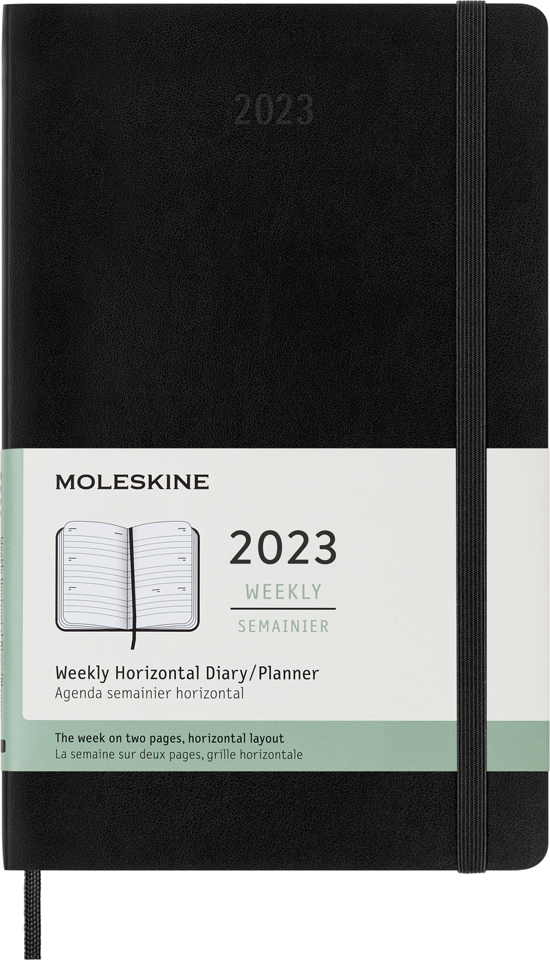 Moleskine 2023 Weekly Horizontal Planner, 12M, Large, Black, Soft Cover (5 x 8.25)