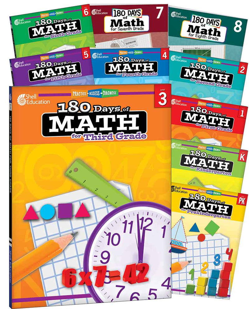 180 Days: Math PK-8:  10-Book Set: Practice, Assess, Diagnose